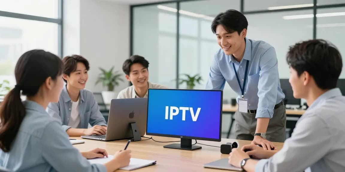 Trusted IPTV services provider assisting local clients with compatible devices in a professional setting.
