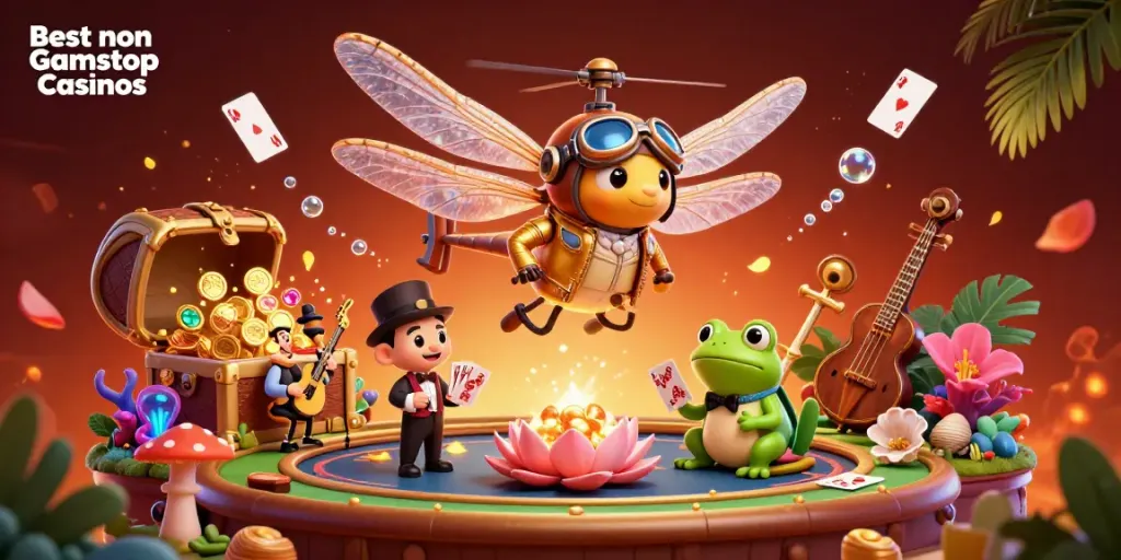 Engaging illustration of the Best non Gamstop Casinos showcasing thrilling gaming elements and vibrant characters.