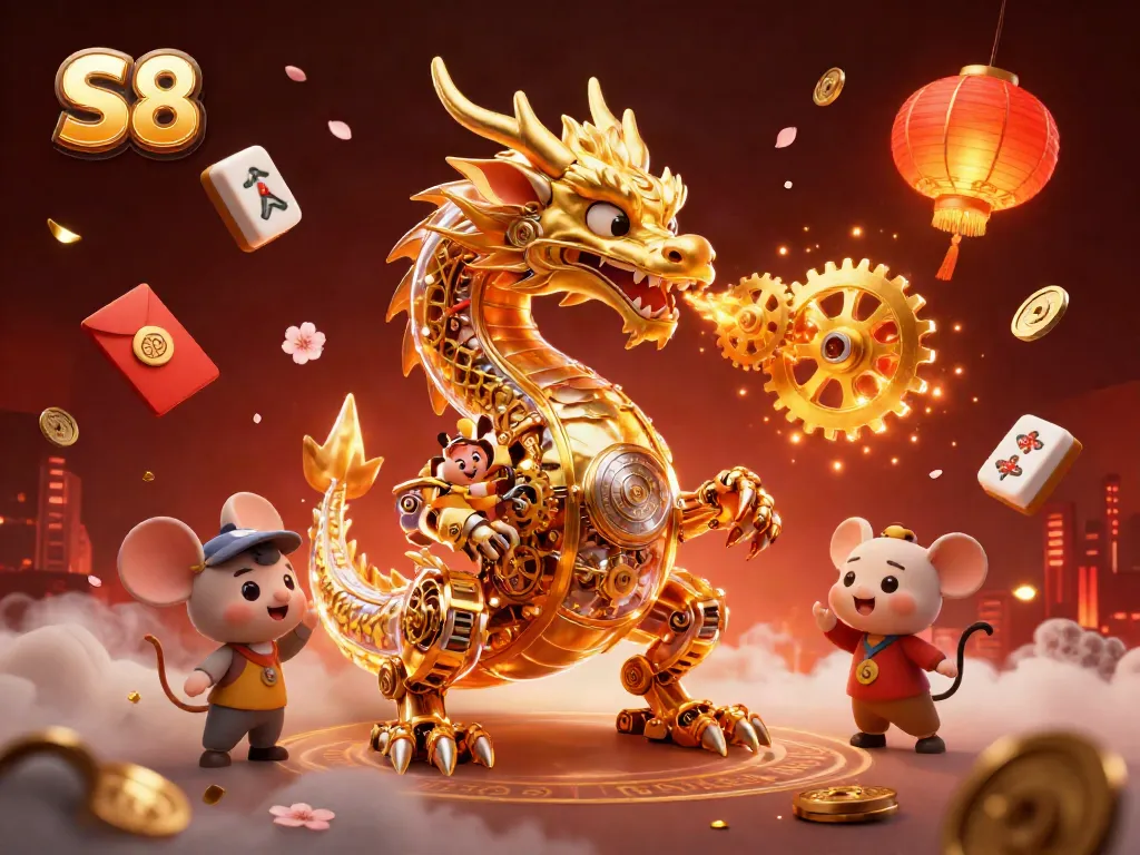 Experience the excitement of S8 online gaming with a vibrant illustration of a dragon and gaming elements.