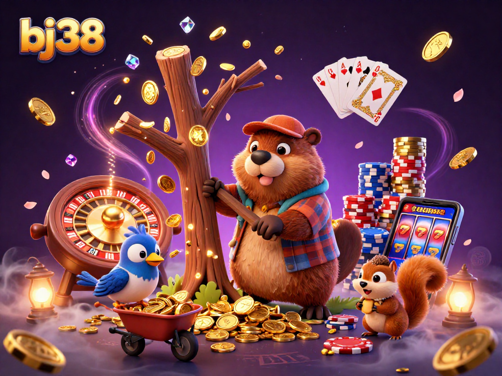 Gather coins and win at bj38 with cartoon characters in a vibrant casino scene.