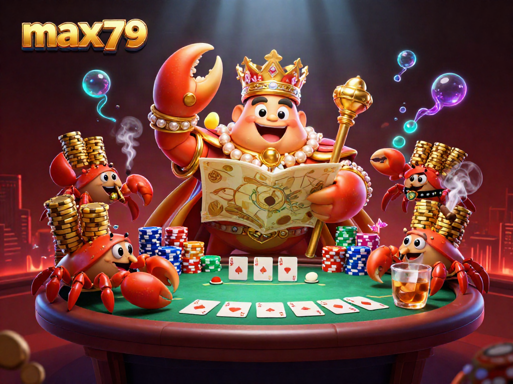 Engage in exciting poker action at max79 with a crab emperor and treasure map.