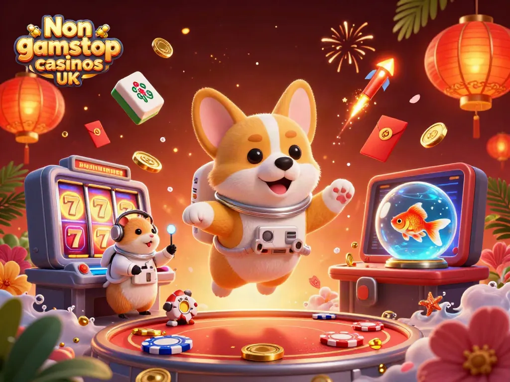 Engage with Non gamstop casinos UK featuring a 3D cartoon spaceship casino, visuals bursting with excitement.