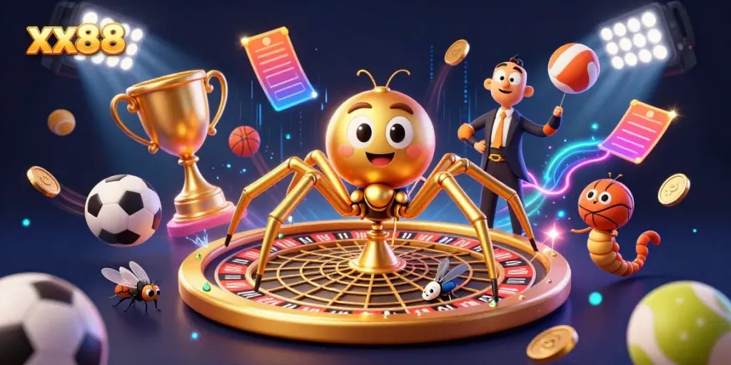 Experience exciting bets at xx88 with a golden spider spinning luck on a roulette web