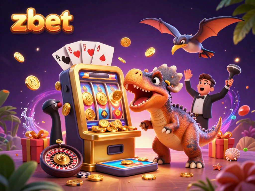 Experience the thrill of zbet with a dinosaur jackpot scene celebrating wins and excitement in a casino.