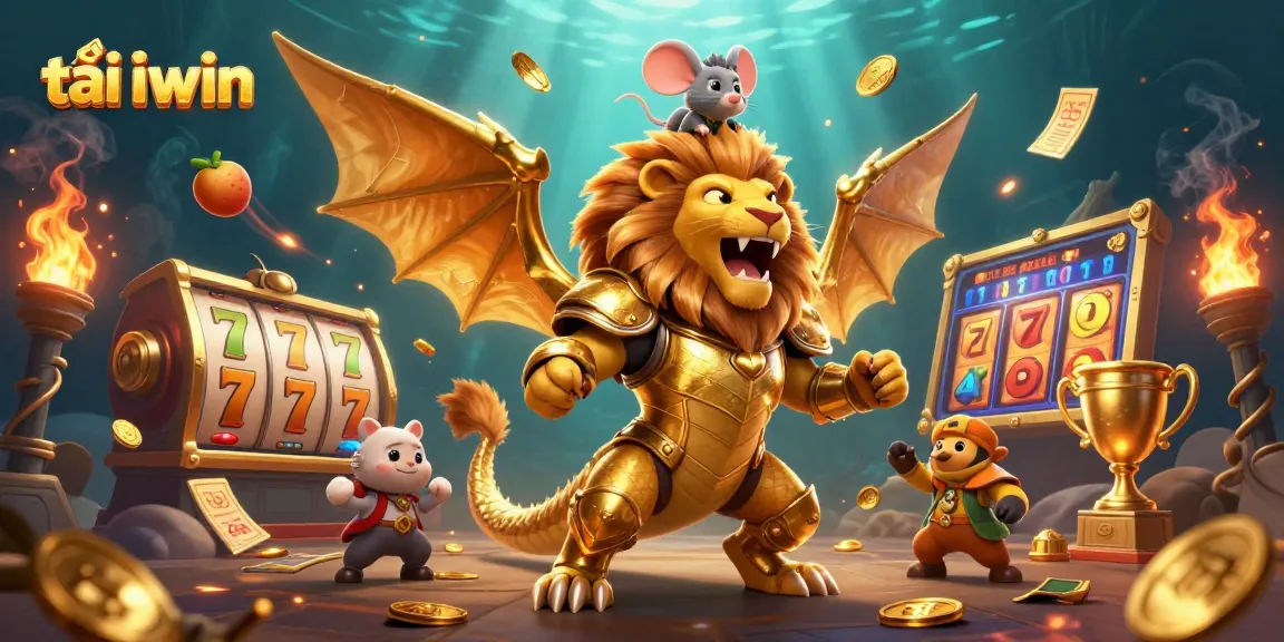 Experience thrilling gameplay and rewards with tải iwin, featuring dazzling slot symbols and dynamic characters.