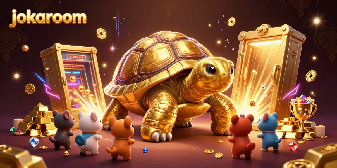 Experience the thrill of winning at jokaroom's exciting mobile casino, featuring a colossal tortoise and treasures.