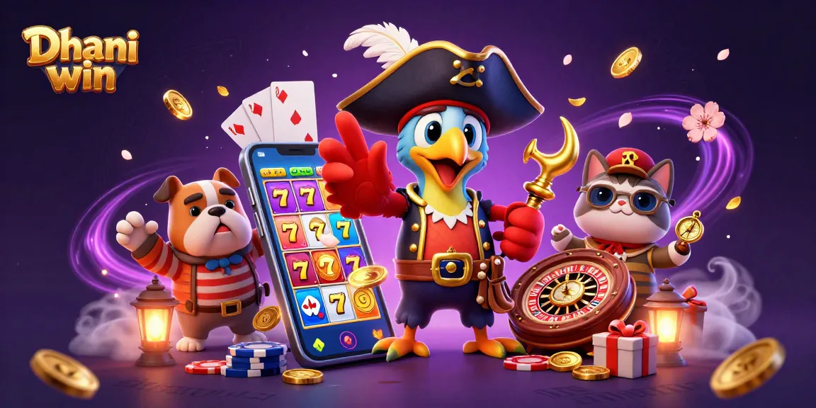 Dhani win evokes excitement with a pirate captain and bulldog amidst vibrant casino-themed action.