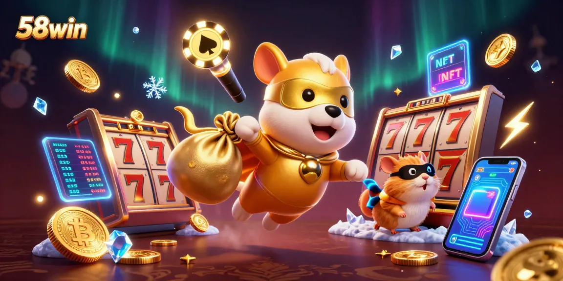 Explore thrilling wins at 58win's vibrant casino with exciting cartoon characters amidst rich gaming elements.