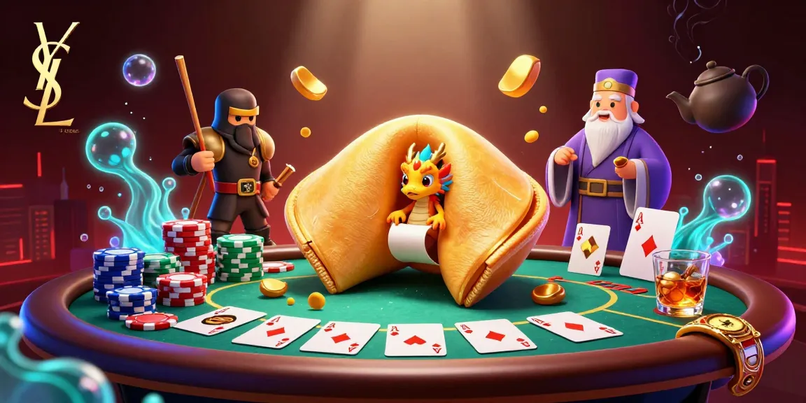 Experience thrilling poker action with ysl's vibrant dragon and fortune cookie scene.