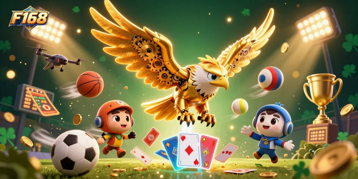 Experience exciting gameplay with F168 in this vibrant 3D illustration packed with thrilling casino elements.